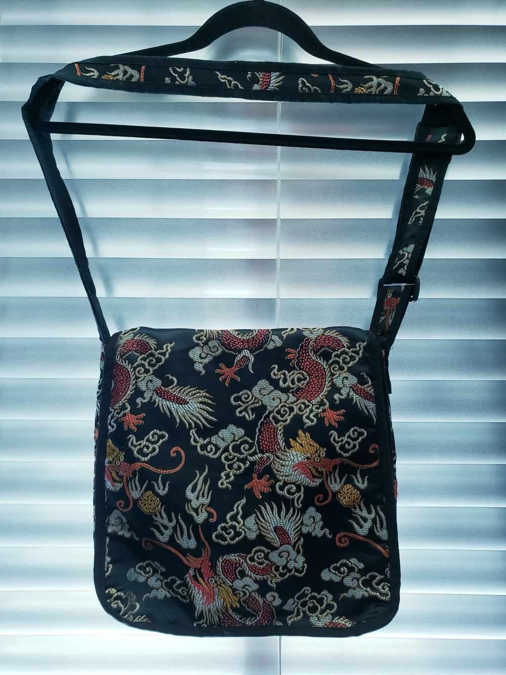 Black Dragon Embroidered Crossbody Bag